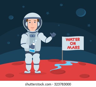 Astronaut With Water On Mars