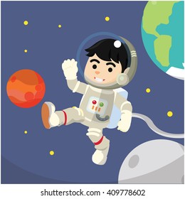 Astronaut waving hand at space