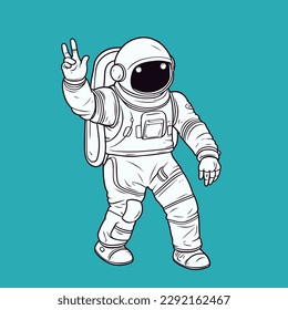 Astronautenkarikatur auf der Hand, Vektorsymbol für Wissenschaft und Technologie einzeln