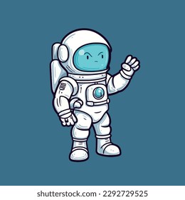 Astronaut waving peace hand cartoon vector icon illustration Science and technology icons isolated