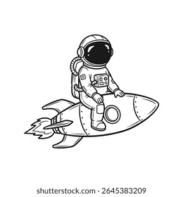 Astronaut waving from rocket in space with stars behind – Vector Illustration