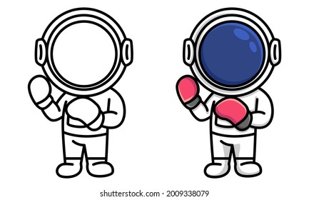 astronaut wearing boxing gloves sport coloring page for kids