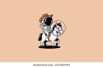 Astronaut wearing cowboy hat riding a space horse.