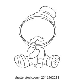 The astronaut is wearing a fake hat and mustache for coloring