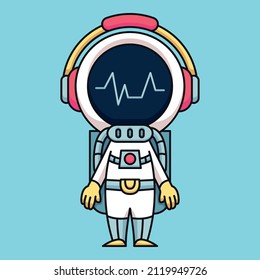 Astronaut wearing headphones listening to music, cute cartoon icon illustration