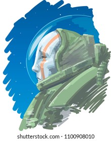 The astronaut is wearing a helmet.
