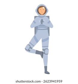 Astronaut wearing spacesuit practicing yoga and meditating in a tree pose