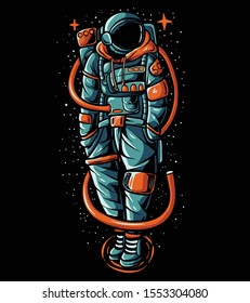 Astronaut wearing sweater vector illustration. Hype Astronaut. Trendy cosmonaut suit. Galaxy theme t shirt design or wallpaper