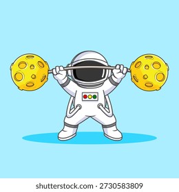 Astronauta levantamiento de pesas con Moon Barbell Ilustración vectorial Diseño de dibujos animados