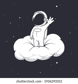 astronaut welcomes us on cloud.Vector illustration