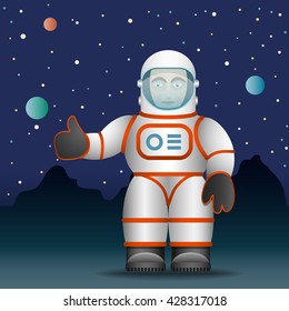 Astronaut in a white suit. Cartoon style. Vector Image.