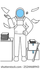 Astronaut who is fed up with his unorganized business, Vector Illustration