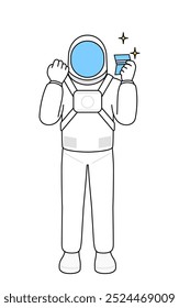 Astronaut who is pleased to see a bankbook, Vector Illustration
