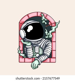 astronaut in the window design illustration