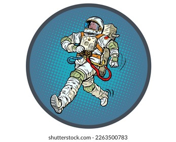 Astronaut winner proudly walks forward. Astronaut space suit. Pop art retro vector illustration 50s 60s style kitsch vintage