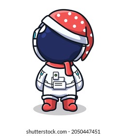 astronaut Winter and Christmas item decoration in cute line art illustration style