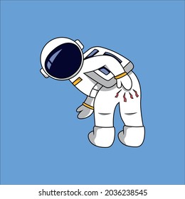 Astronaut wiping butt pain hurt flat vector cartoon illustration