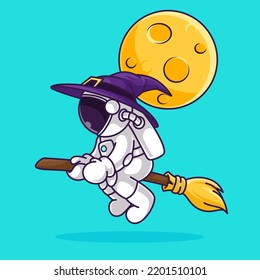 astronaut as witch cosplay at halloween night Cartoon Illustration Vector file. Isolated Premium Vector icon, every object is on separated layer. Flat Cartoon Style