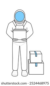 Astronaut working to carry cardboard boxes, Vector Illustration