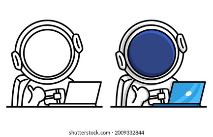 astronaut working on laptop coloring page for kids