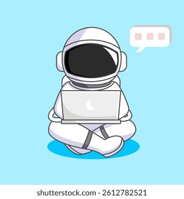 Astronaut Working on Laptop in Space with Chat Bubble Vector Illustration Cartoon Design