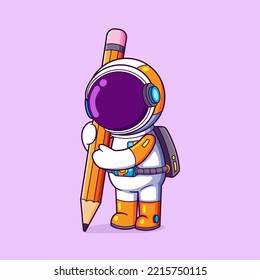 El astronauta está escribiendo con un lápiz grande en la mano y aprendiendo algo de ilustración