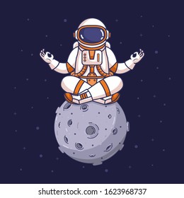 Astronaut in yoga meditation pose, vector cartoon illustration