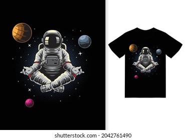 Astronaut yoga meditation in space illustration with tshirt design premium vector The Concept of Isolated Technology. Flat Cartoon Style Suitable for Landing Web Pages, Banners, Flyers