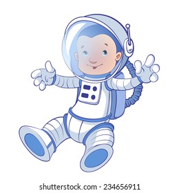 Astronaut in zero gravity. Cartoon character. Vector clip-art illustration on a white background.