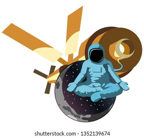 Astronaut is in zero gravity, in space. On the background of the moon and the spacecraft. Isolated on white background.