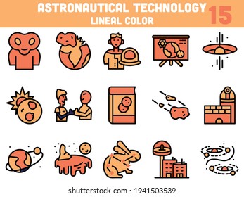 Astronautical Technology Icon Set In Orange Color.