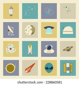 Astronautics and Space flat icons set