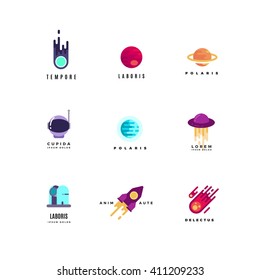 Astronautics vector logo set. Rocket icon, travel astronautics  logo, astronautics shuttle, astronautics ship illustration