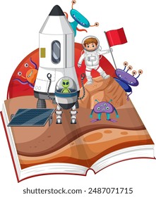 Astronauts and aliens exploring a new planet