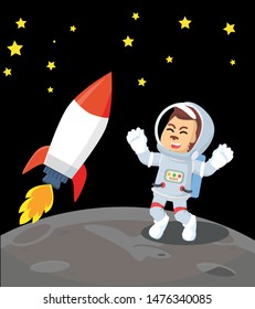 astronauts arrived  on the moon and rocket away from the moon