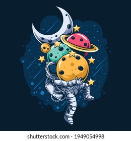 astronauts carry many planets planets in outer space artwork vector