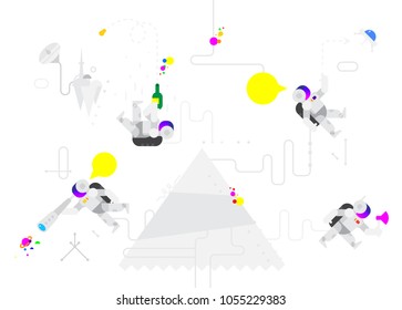 Astronauts in cartoon style. Vector Characters. Flat illustration. Characters isolated on white background. Illustration of cosmonauts in space for advertising, website and printing.