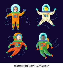Astronauts characters set in flat style. Vector illustration.