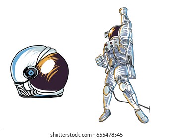 Astronauts characters set Hand drawn style. human spaceman.