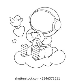 Astronauts are in the clouds and share their love with birds for coloring