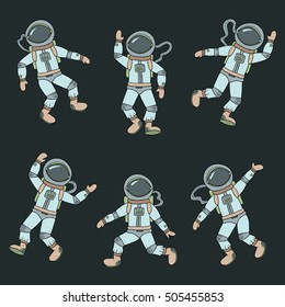 Astronauts, cosmonauts, cartoon set, vectord