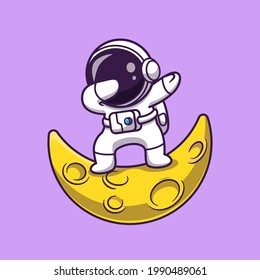 Astronauts Dabbing On The Moon Cartoon Vector Icon Illustration. Science Fiction Space Icon Concept Isolated Premium Vector. Flat Cartoon Style