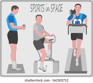 Astronauts doing sports flat vector illustration
