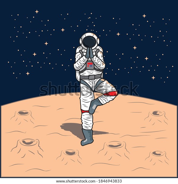 astronauts doing yoga on the moon -
handrawn illustration for poster, wallpaper,
etc