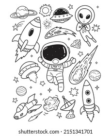 Astronauts Explore Outer Space Doodle Illustration