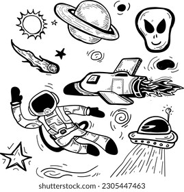 Astronauts explore outer space doodle 