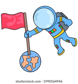 los astronautas exploran el espacio van a los planetas, ilustración vectorial art. doodle icono imagen kawaii.