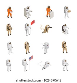 Astronauts explorers in spacesuit figures isometric icons collection with spacemen floating in outer space isolated vector illustration 