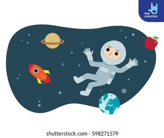 Astronauts floating outside the world.
spaceman concept. 
Vector flat cartoon design illustration for
brochure flyer poster leaflet cover banner magazine.