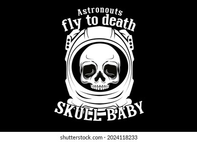 astronauts fly to death illustration design with skull